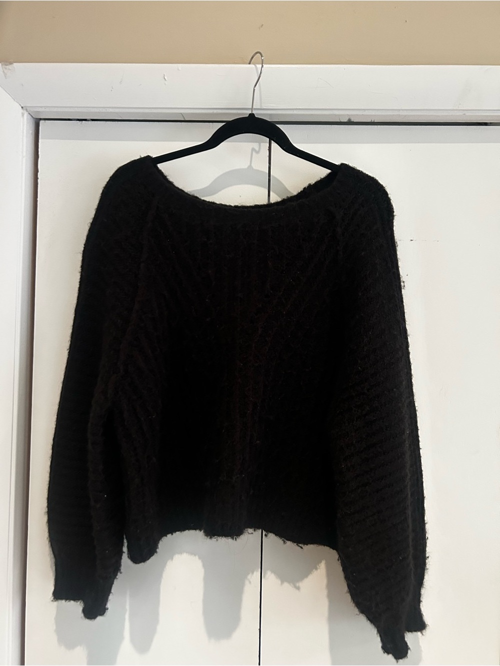 Free People Black Cable Knit Crewneck Sweater